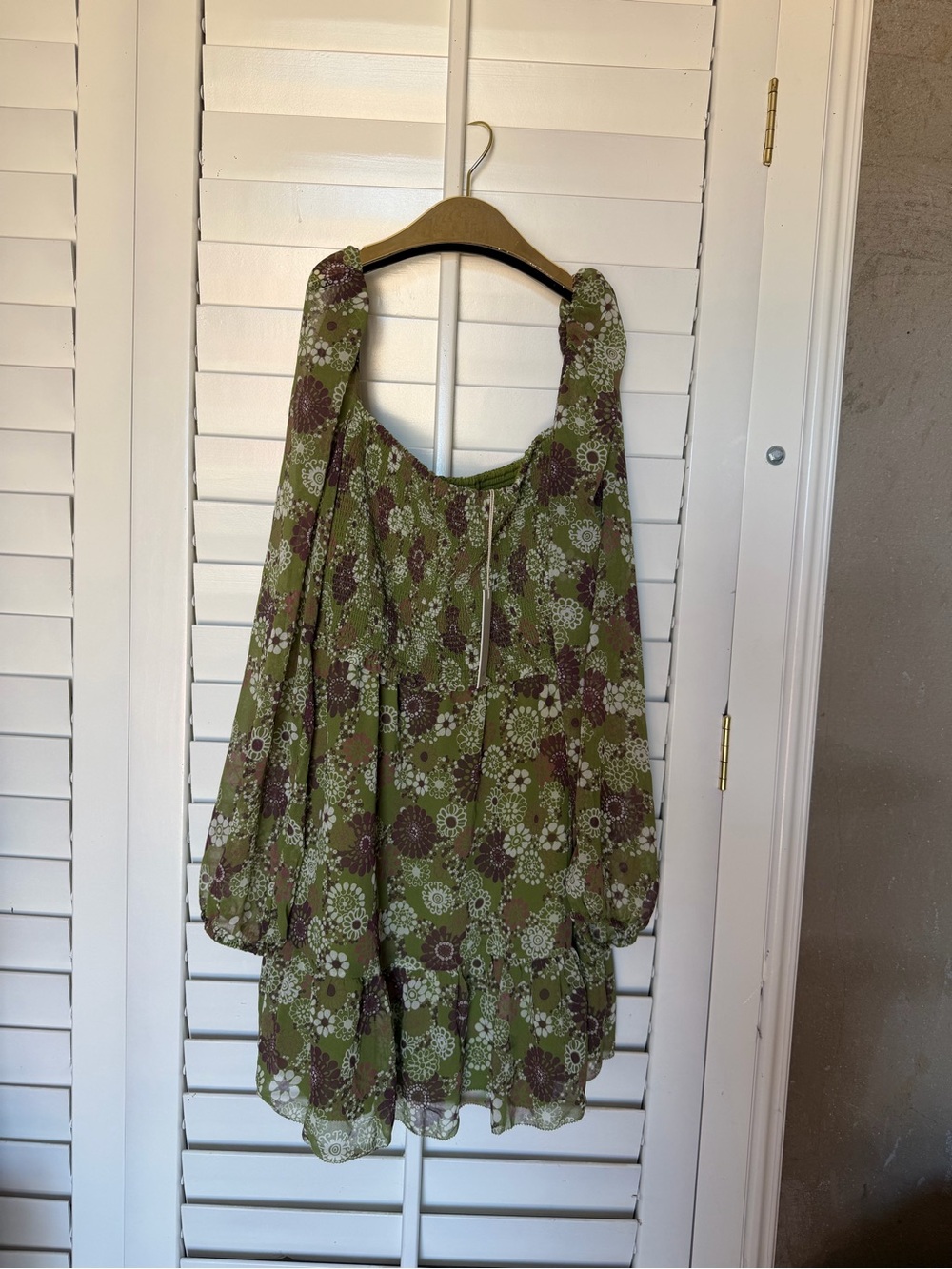 Wilfred Olive Green Floral Long-Sleeve Mini Dress